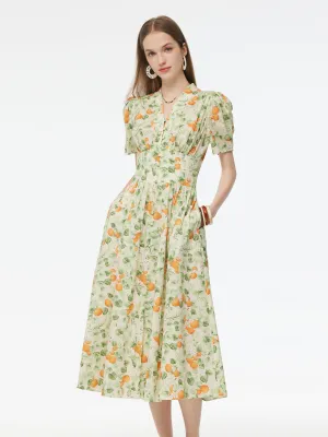 Professional Fit WaterResistant Coating Cotton Gathered Waist Floral Print Women Maxi Dress