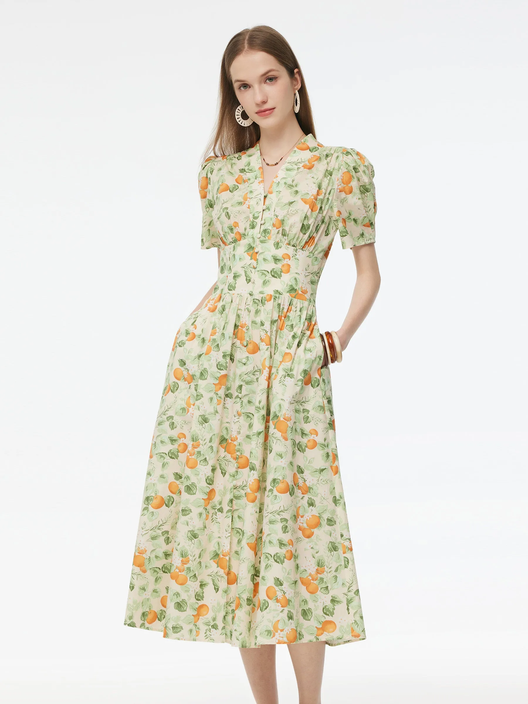Luxury Touch EcoFriendlyDyeProcess Cotton Gathered Waist Floral Print Women Maxi Dress
