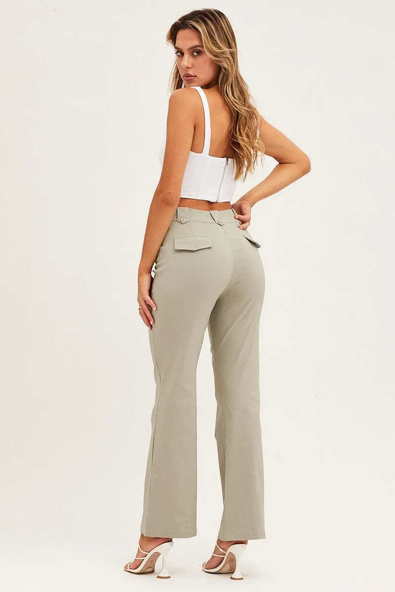 Green Mid Rise Stretch Flare Pant Active Comfort