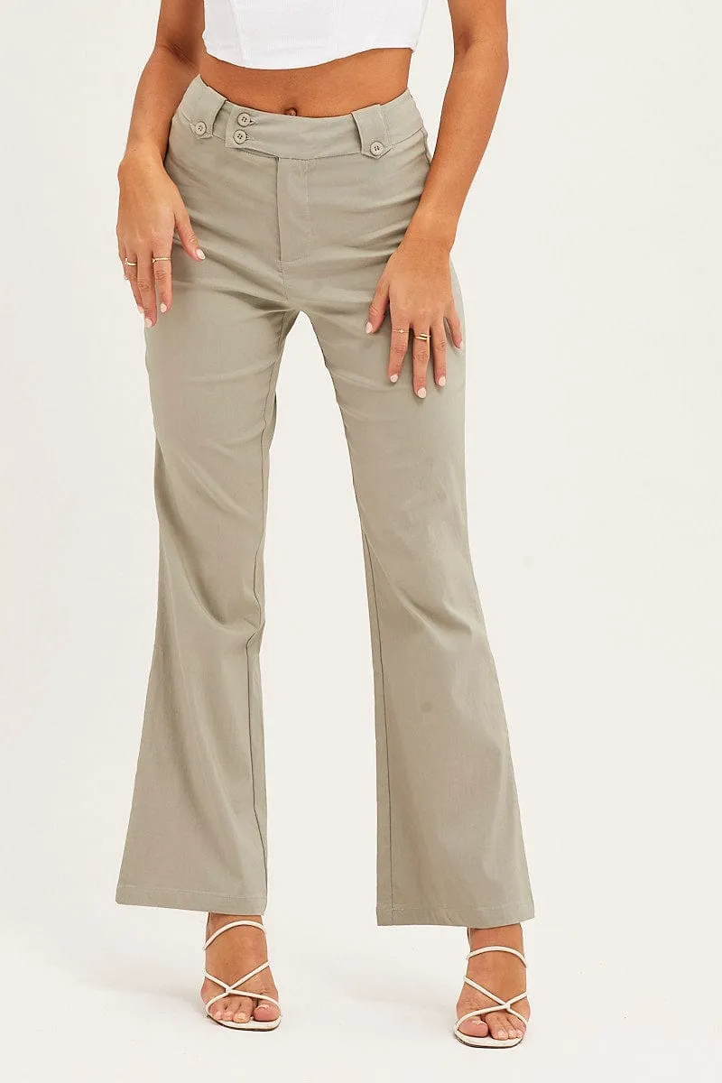 Quick drying material Cropped hem Green Mid Rise Stretch Flare Pant