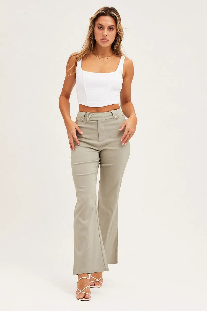 Sporty Cut Chic Style Green Mid Rise Stretch Flare Pant