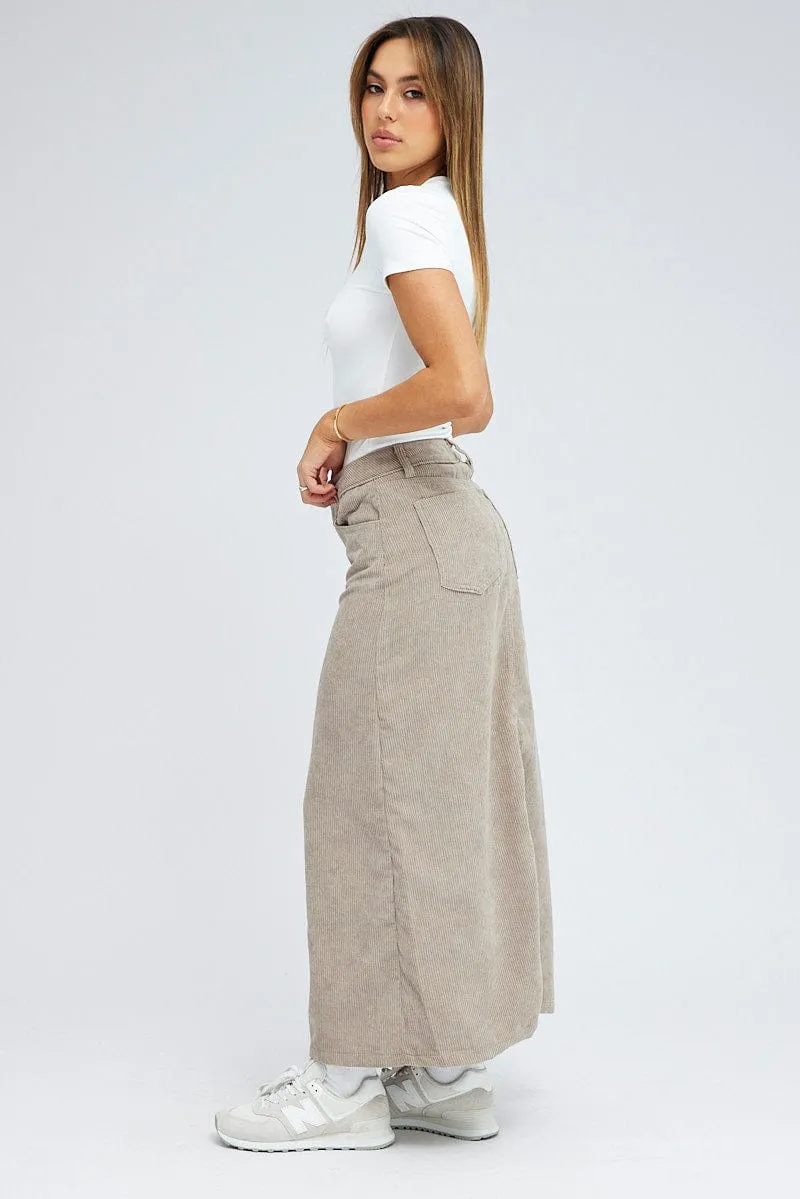 Modern Luxe Vibrant color Grey Maxi Skirt High Rise A-line Corduroy
