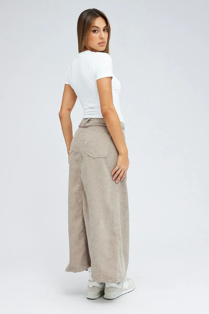 Grey Maxi Skirt High Rise A-line Corduroy Chill Vibe Clean Fit
