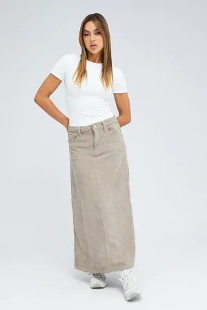 Outfit Details Grey Maxi Skirt High Rise A-line Corduroy