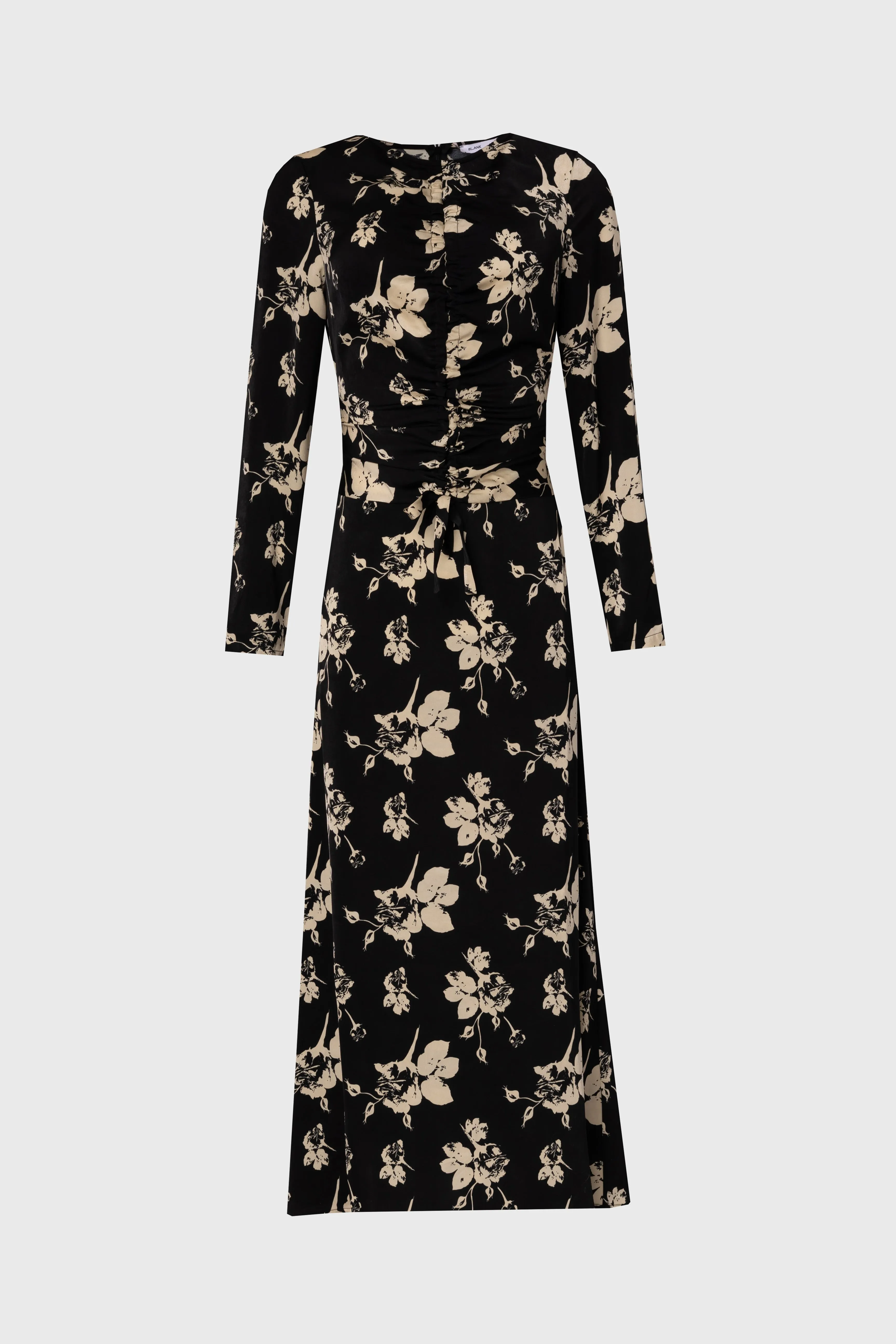 Sun Protection Fabric Black Floral Ruched Maxi Dress