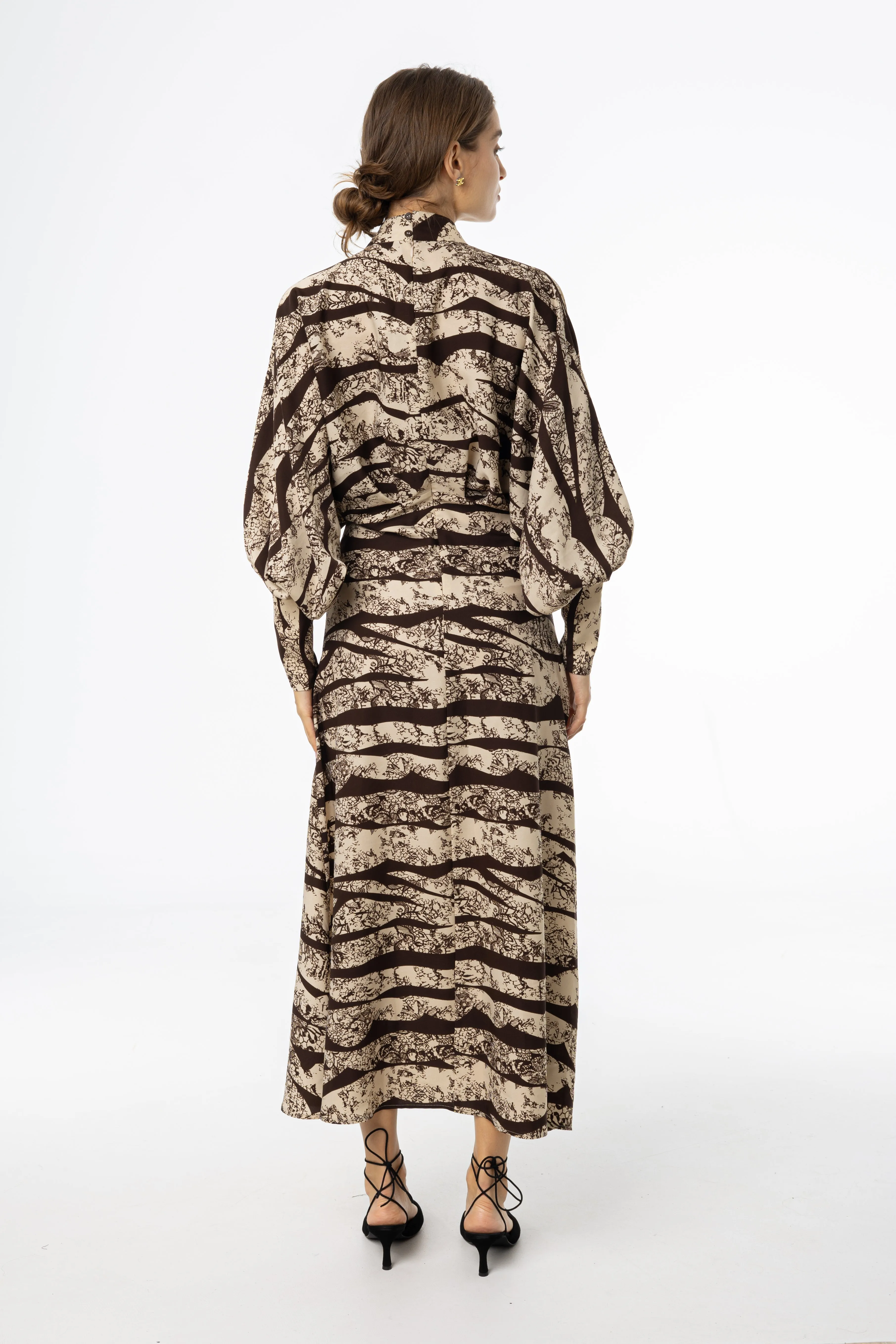 Brown Printed Draped Maxi Dress Garden Ease
