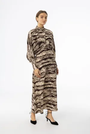 Brown Printed Draped Maxi Dress MoistureControlClothing Vision Fit