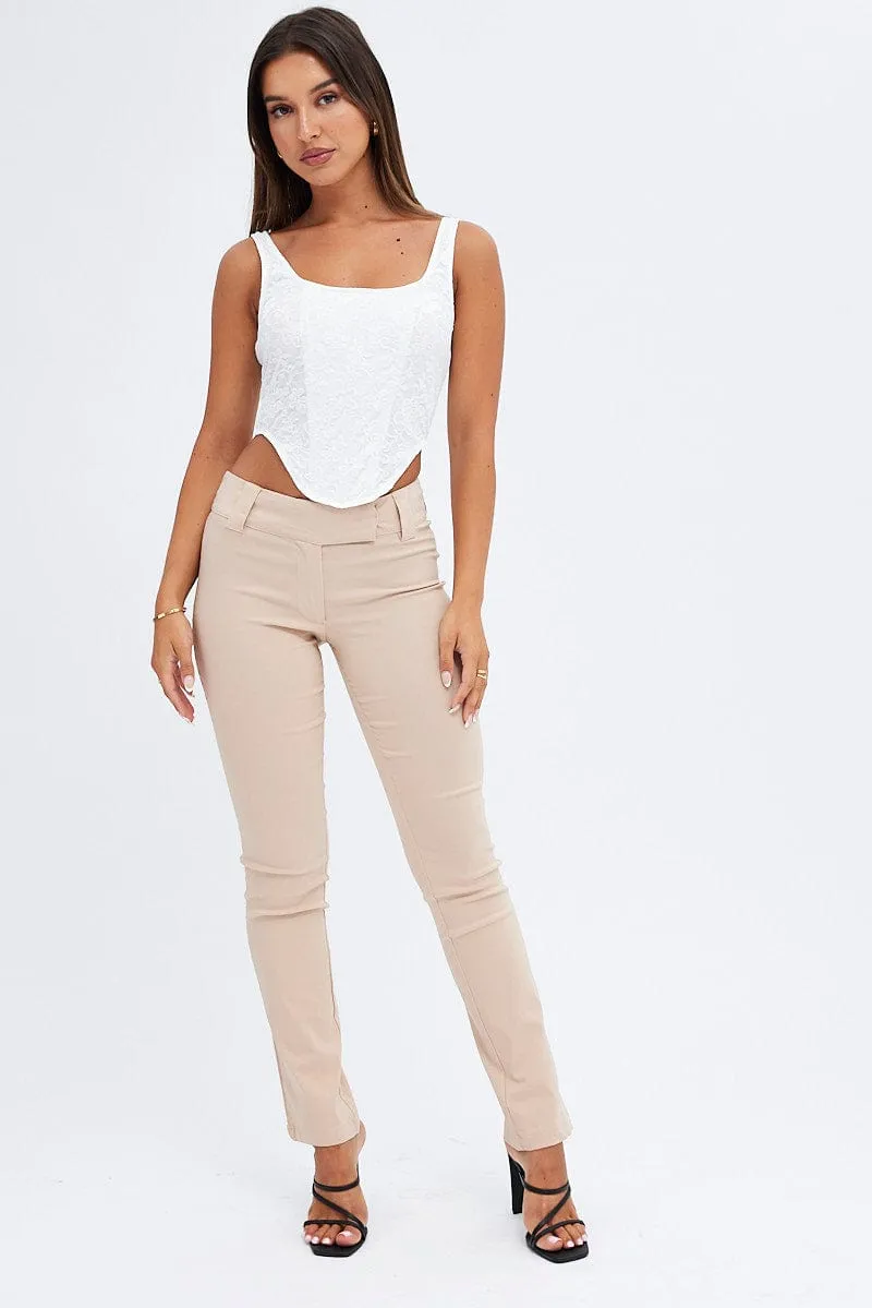 Low Profile Beige Low Rise Pant Slim Leg