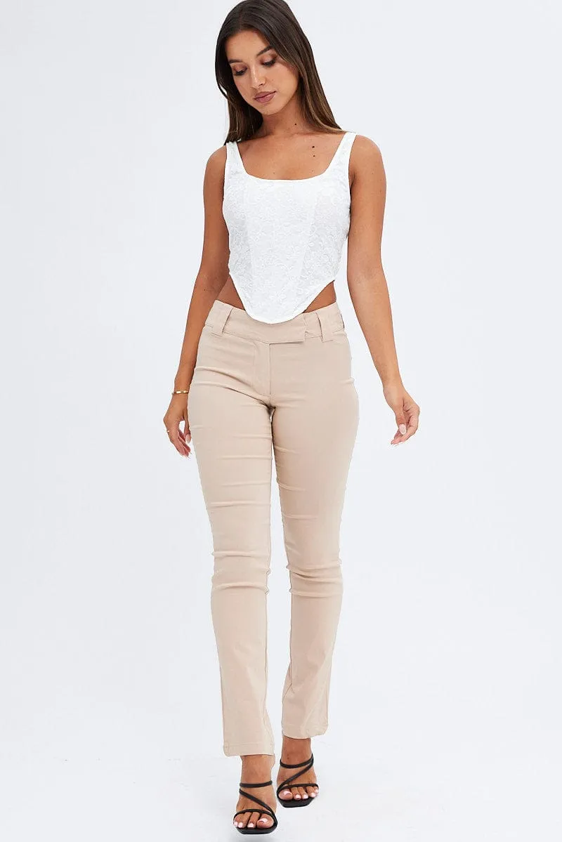 Beige Low Rise Pant Slim Leg Cozy Comfort stain resistant coating