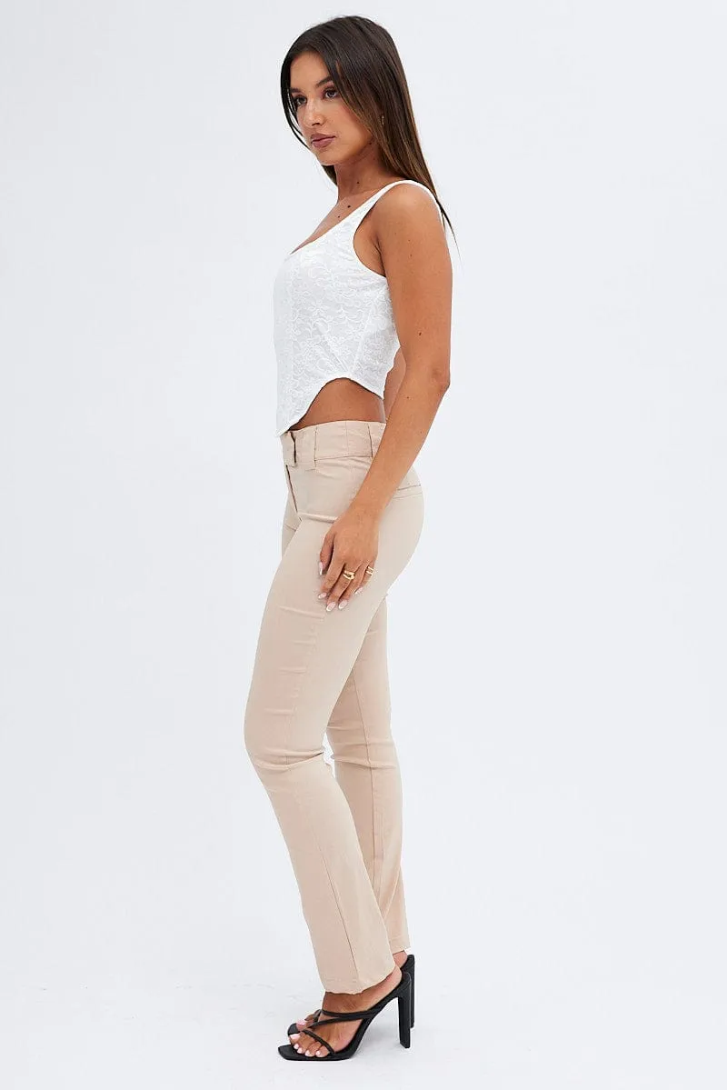 Versatile Fit Eco Friendly Dyeing Beige Low Rise Pant Slim Leg