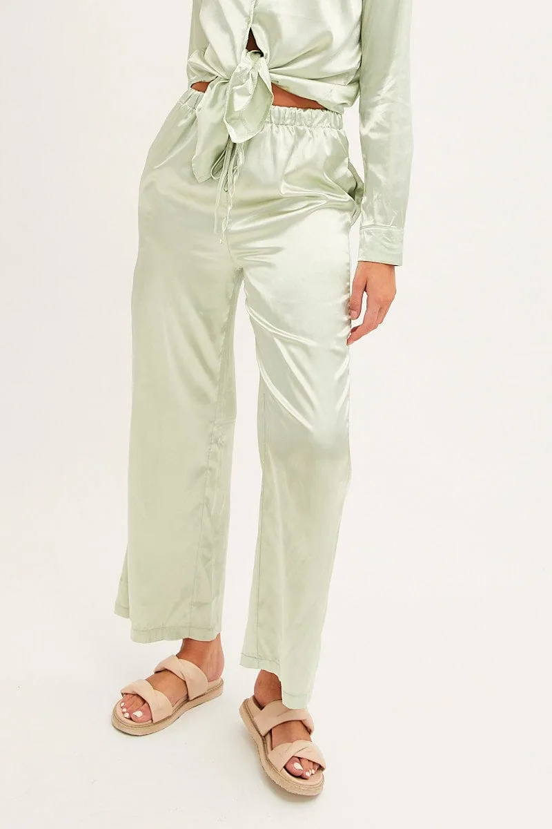 Feminine Fit Soft Touch Green Wide Leg Pants