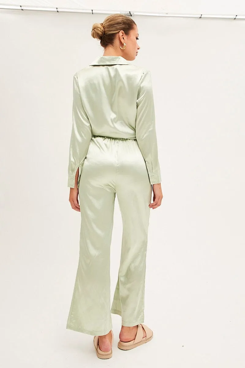 Green Wide Leg Pants Classic Design Flexible Use