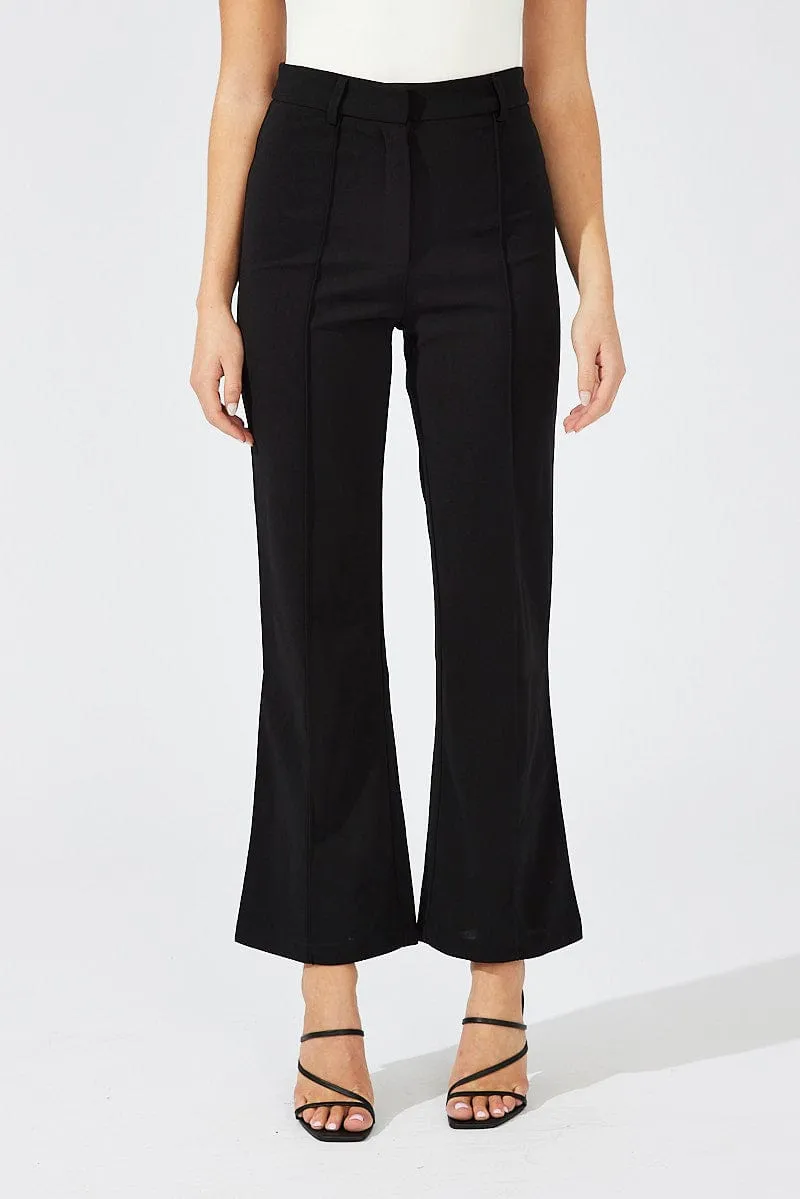 Black Wide Leg Pants High Rise Workwear HeatRegulatingLining Double Needle Stitching