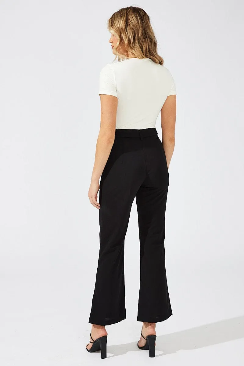 Black Wide Leg Pants High Rise Workwear Effortless Style TearResistantMaterial