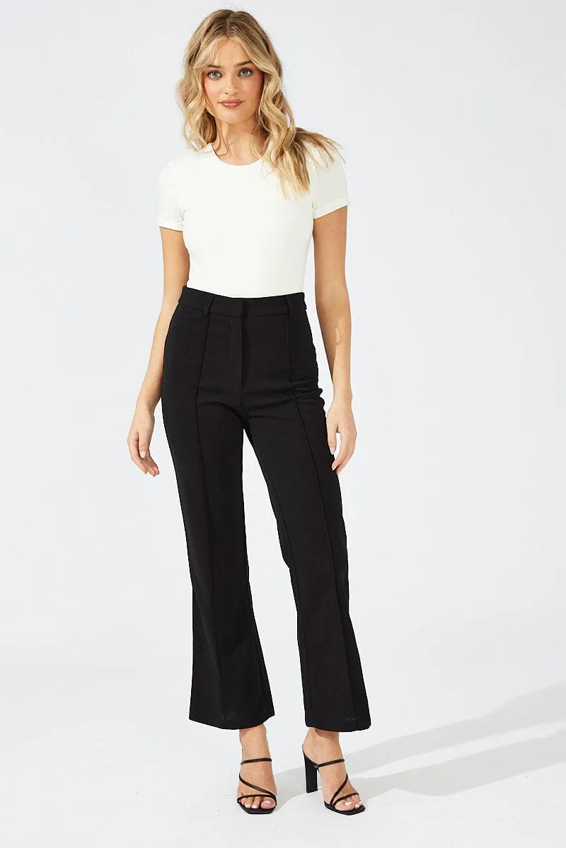 Black Wide Leg Pants High Rise Workwear Soft Brush Lining