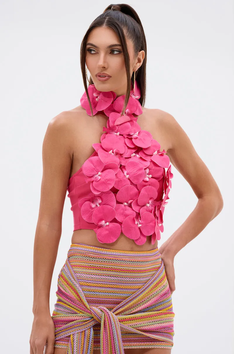 Taped Necklines Commander - directed FLOWER BOMB TOP IN FUCHSIA