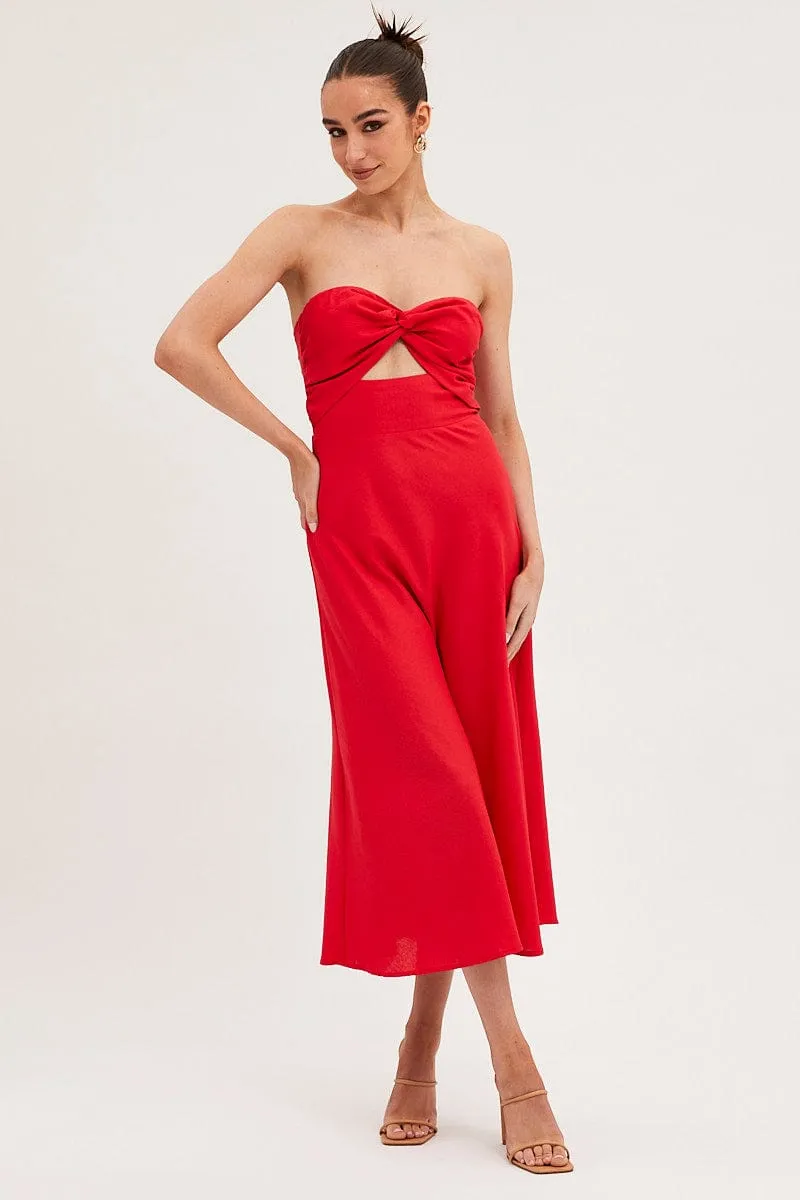 Lake Park Red Bandeau Dress Sleeveless Midi Sweetheart