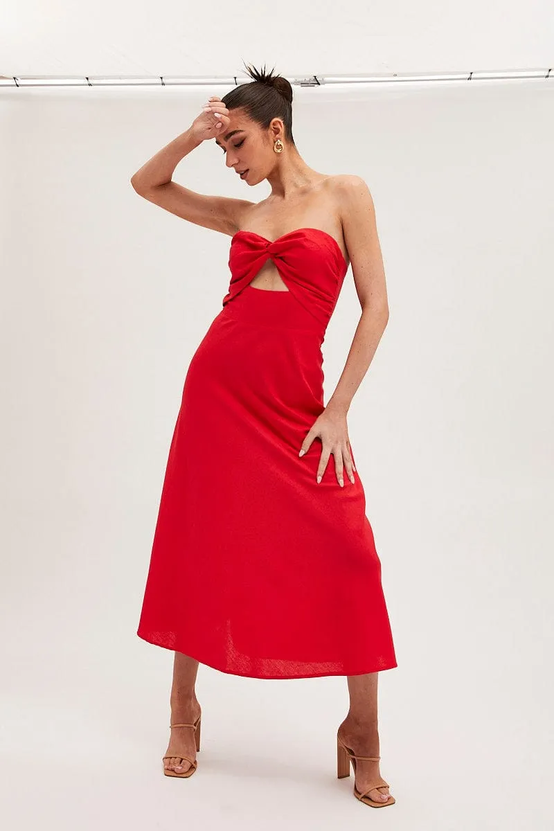 Contemporary Fashion Seasonal Wardrobe Red Bandeau Dress Sleeveless Midi Sweetheart