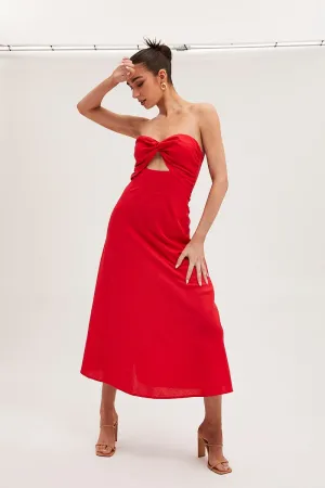 Contemporary Fashion Seasonal Wardrobe Red Bandeau Dress Sleeveless Midi Sweetheart