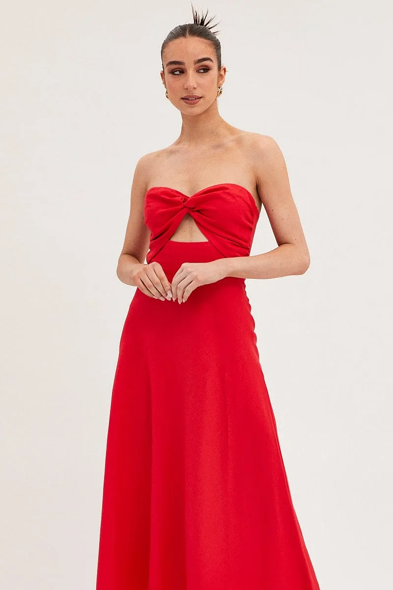 Red Bandeau Dress Sleeveless Midi Sweetheart old town Alley View