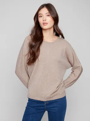 Cold-Weather Fashion Timeless Layering Sweater With Metallic Sleeve Detail - Heather Taupe