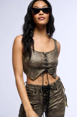 GEORGIA LACE UP FAUX LEATHER LOOK CORSET TOP suitable for drivers