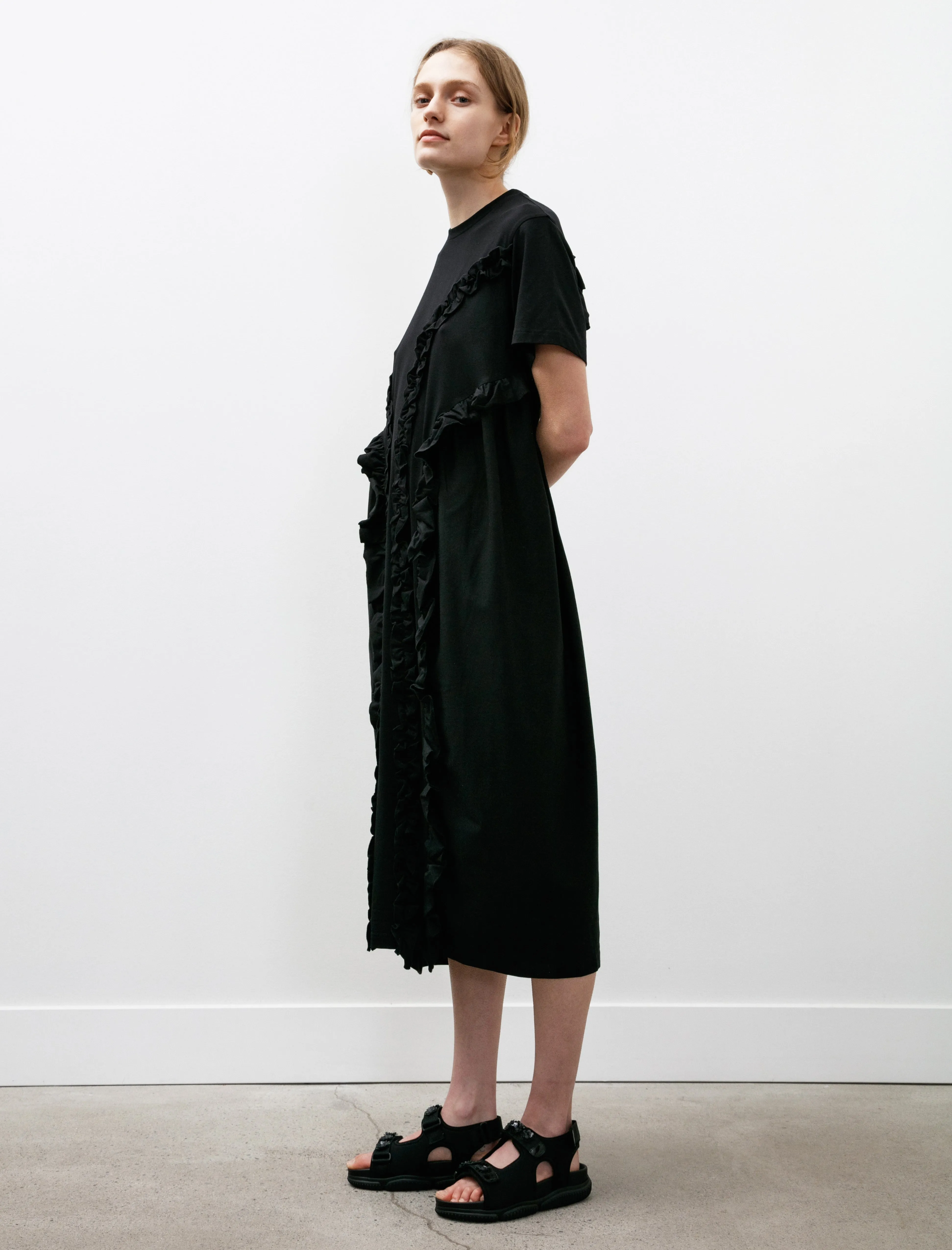 Alaine Jersey Dress Black Layered Skirt Versatile Hat