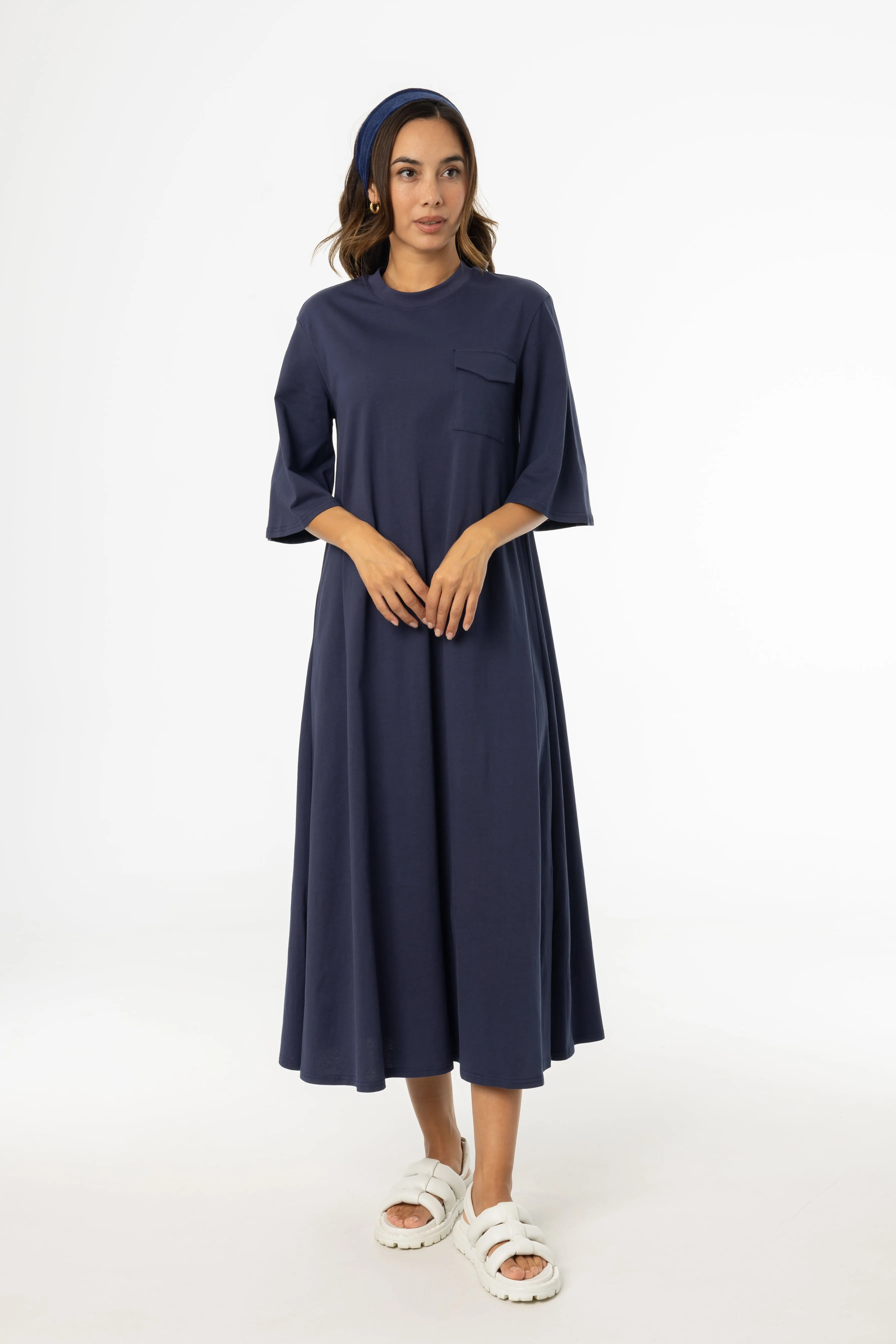 Cozy Pullover Navy Pocket Tee Shirt Maxi Dress