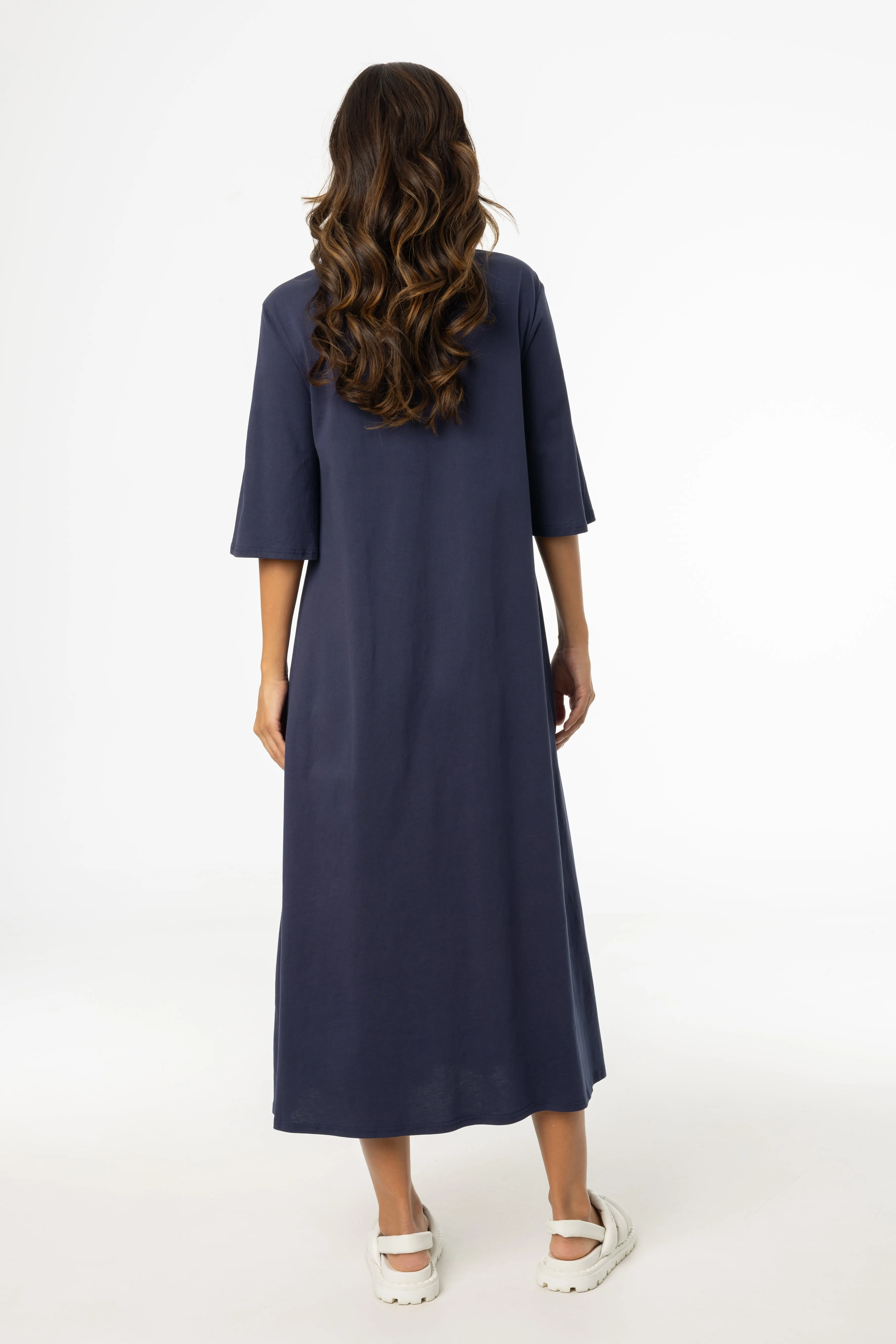Navy Pocket Tee Shirt Maxi Dress Model Glow Summer Style