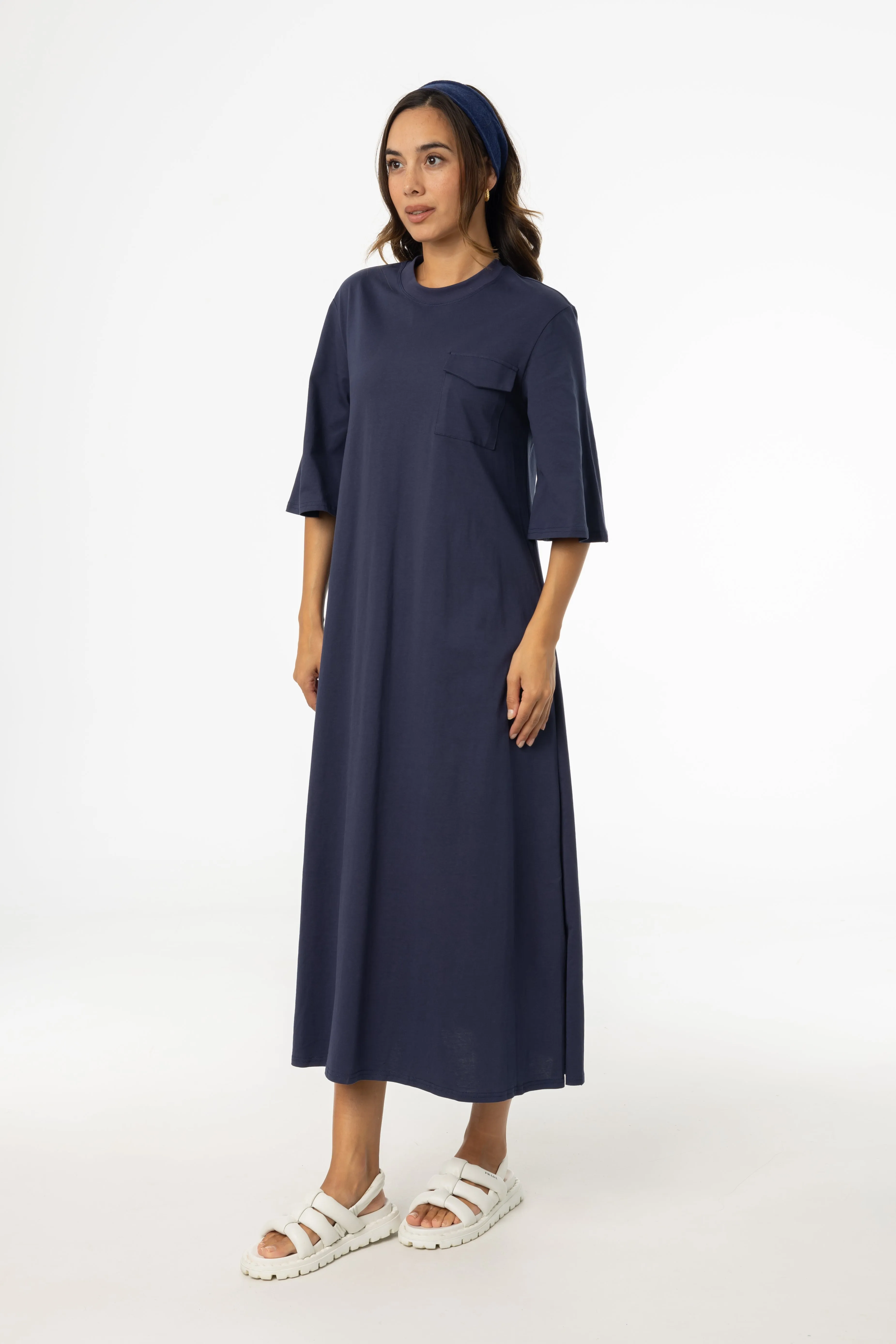 New Yorker Timeless Look Navy Pocket Tee Shirt Maxi Dress