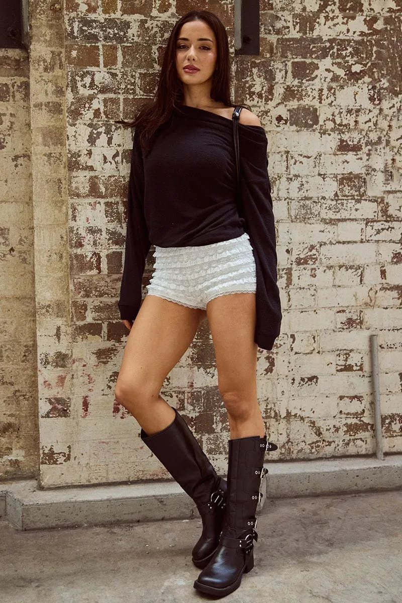 White Micro Shorts Lace Home Wear