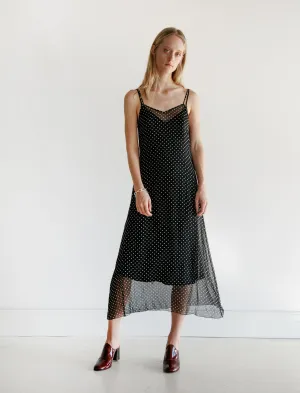 Chiffon Dot Slip Dress Fire Glow HighCollar Style