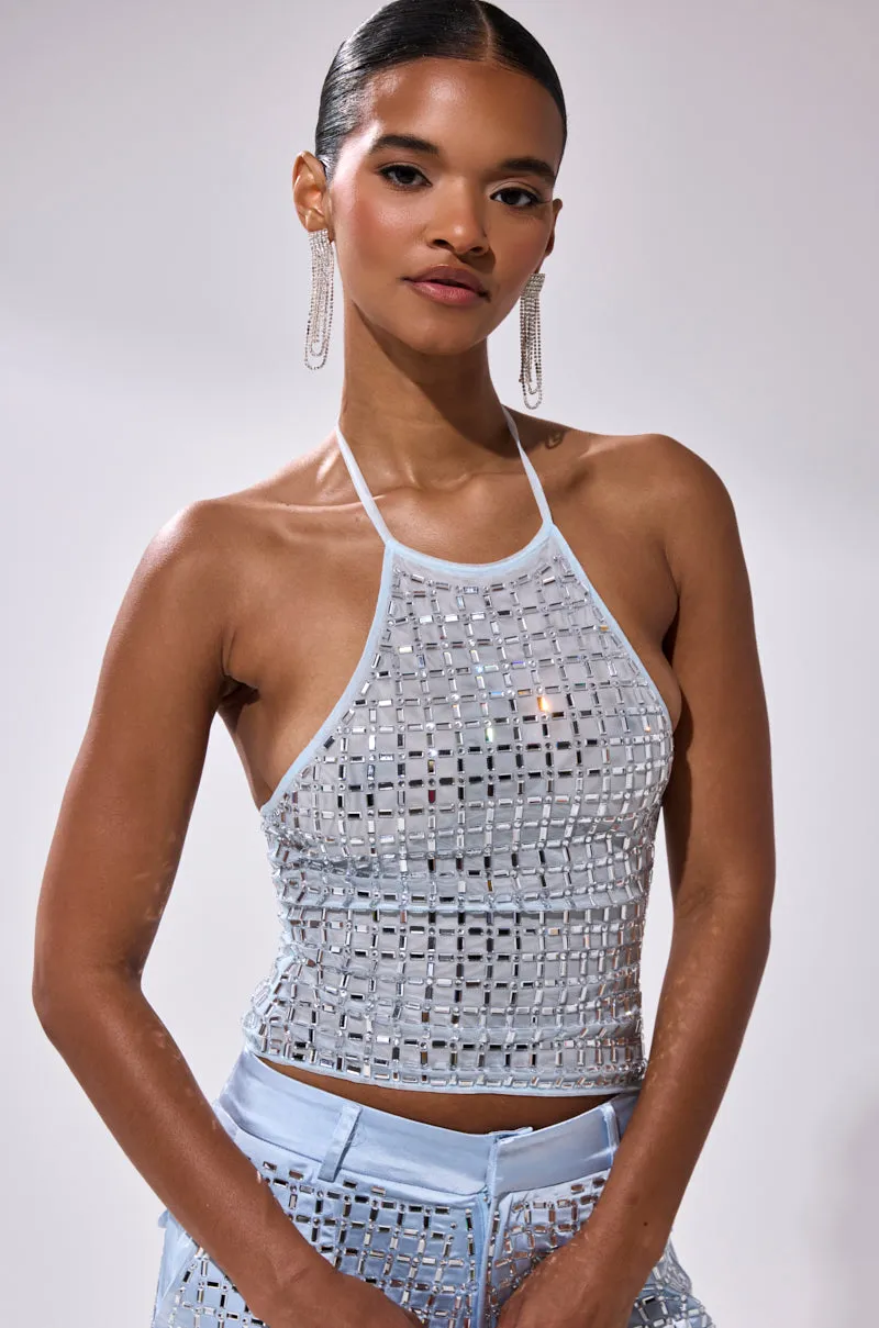 LILA EMBELLISHED MOCK NECK MESH TOP Silicome Grip