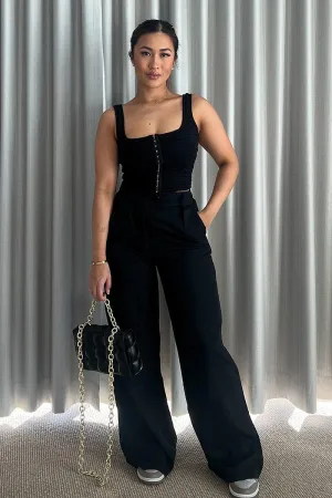 Cozy And Stylish Sporty Cut Black Cargo Pants Low Rise Wide Leg