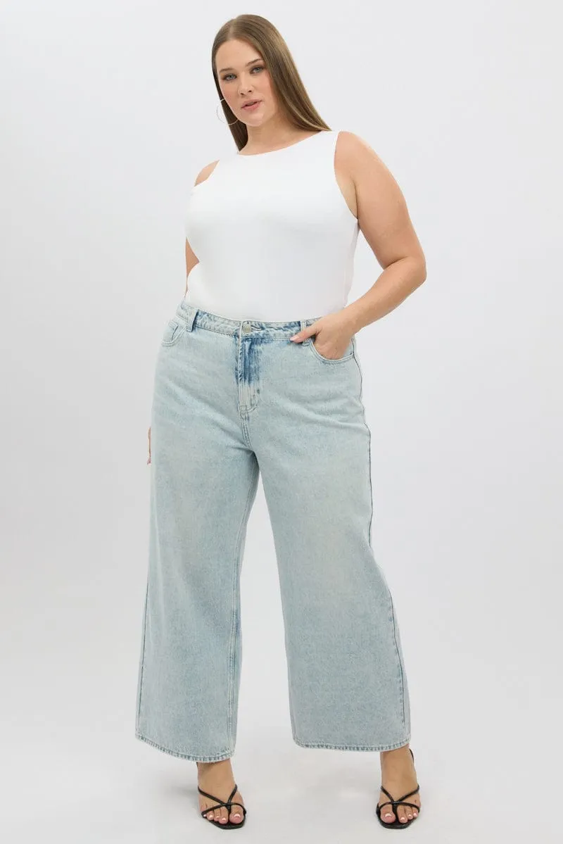 Denim Wide Leg Jeans High Rise Basic Piece