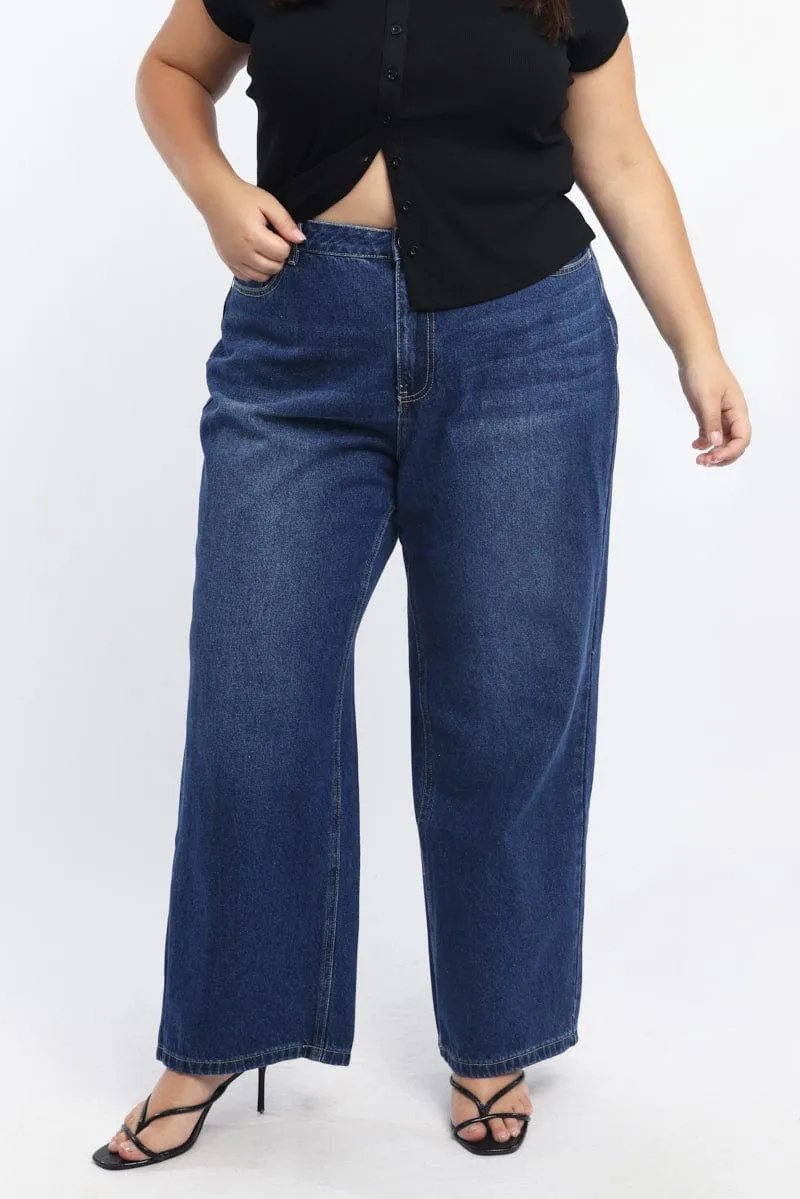 High Quality Eco Friendly Basic Outfit Denim Wide Leg Jeans Mid Rise