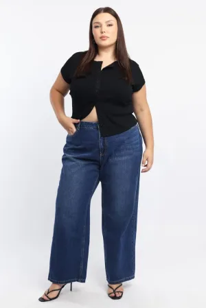 Neutral Vibrant Chill Outfit Fashion Focus Denim Wide Leg Jeans Mid Rise
