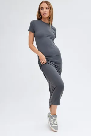 Knitted Fabric Grey Supersoft Slim Fit Maxi Skirt