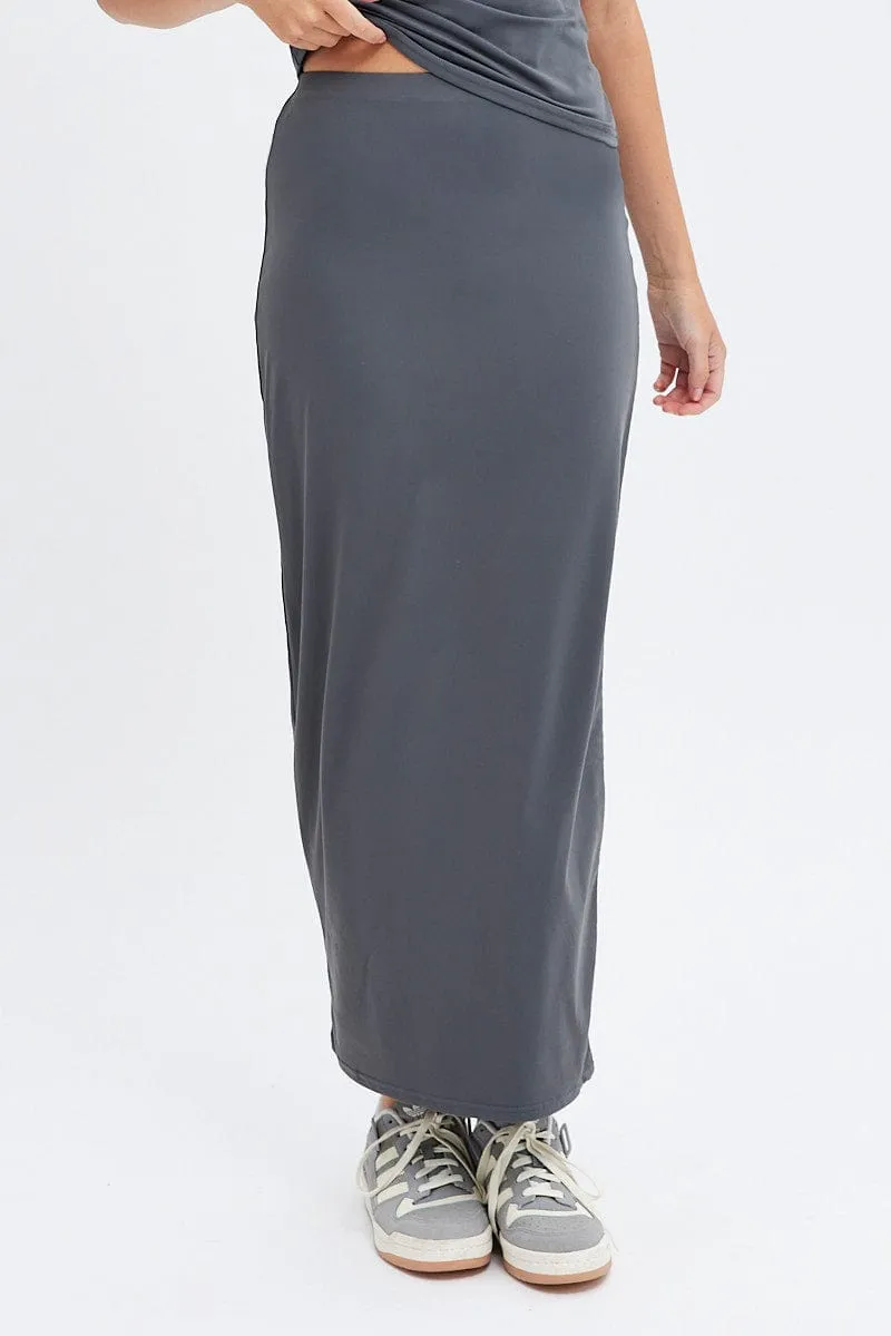 Grey Supersoft Slim Fit Maxi Skirt Breathable Material Gentle Vibe