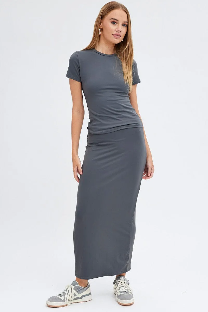 Grey Supersoft Slim Fit Maxi Skirt Outfit Essence