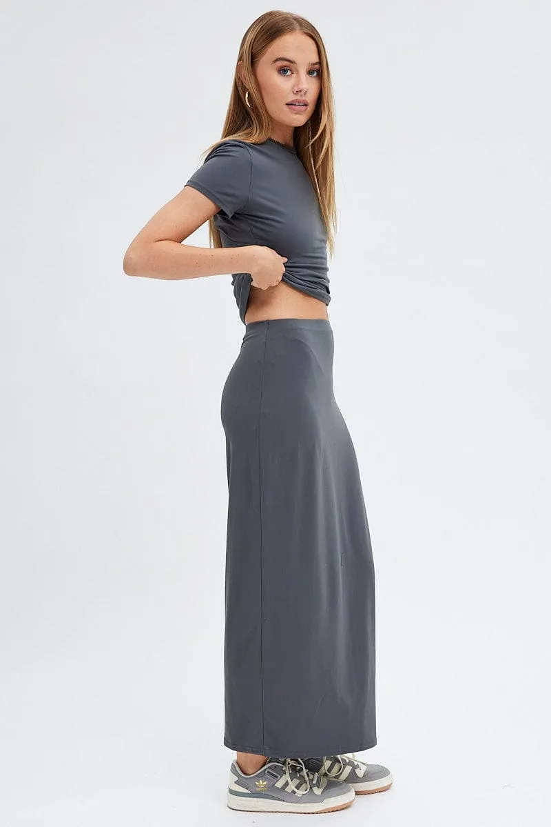 Daily Essential Calm Mood Grey Supersoft Slim Fit Maxi Skirt
