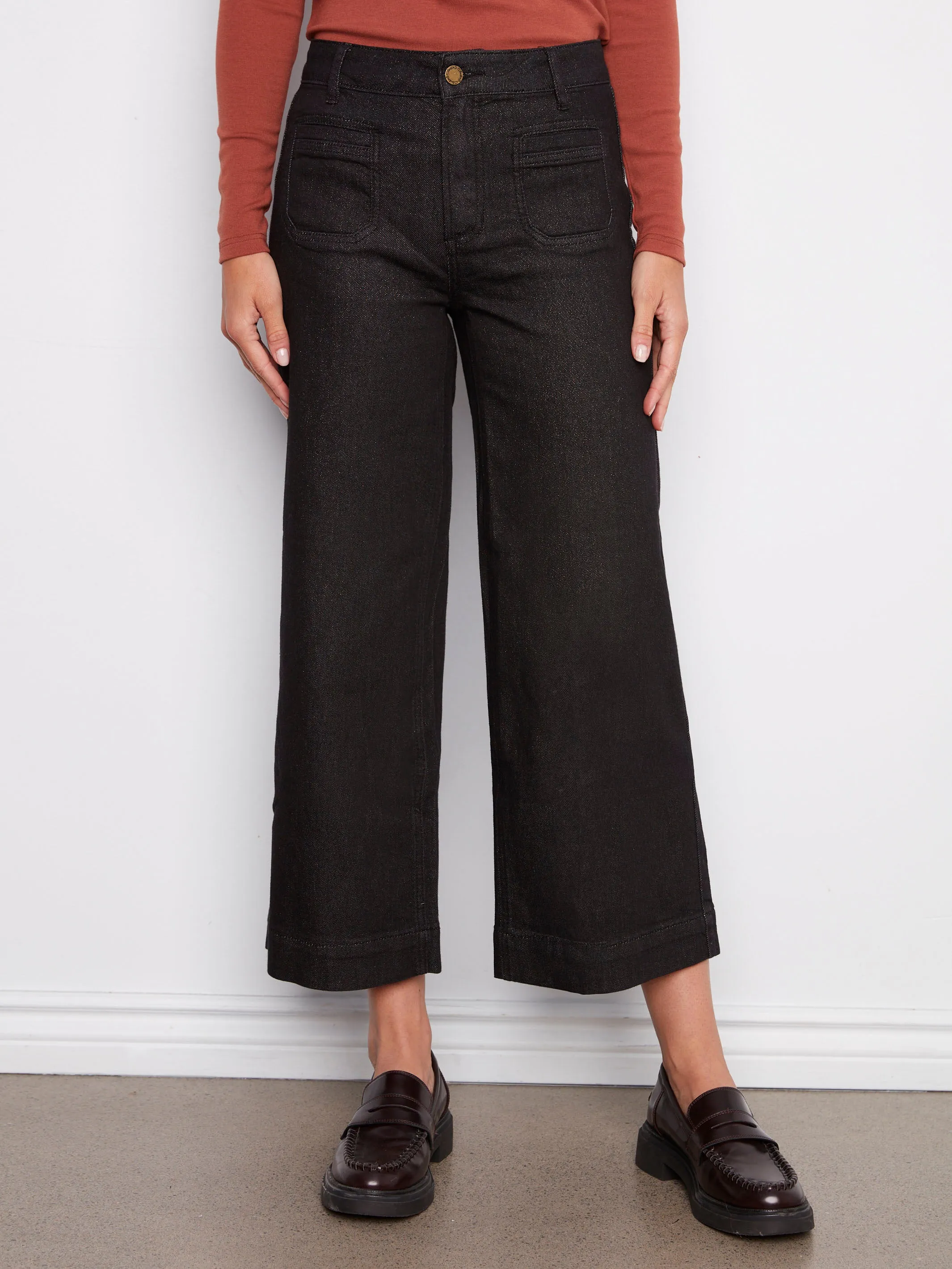 Metallic Patch Pocket Flare Jeans - Black Daily Essentials
