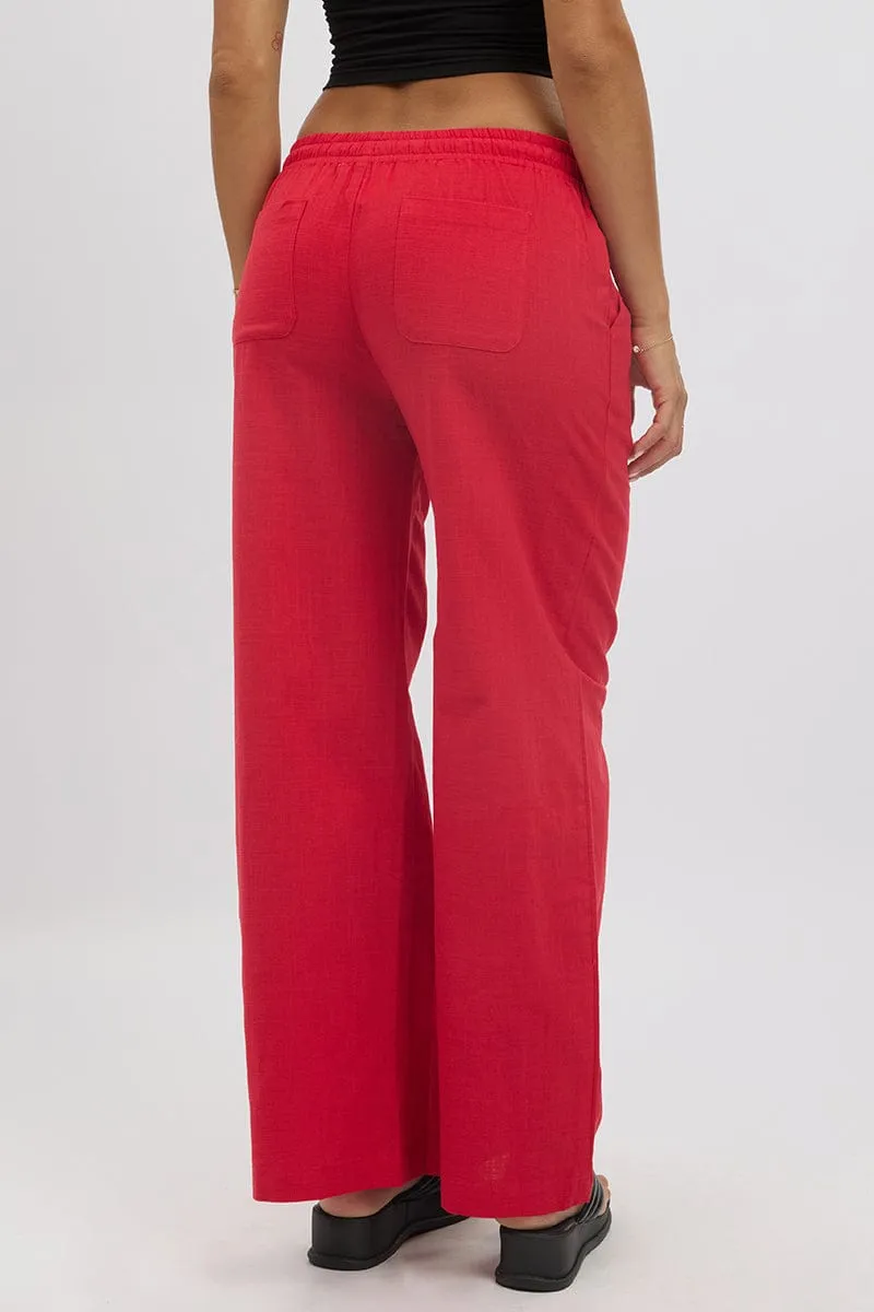 Red Wide Leg Pants Elasticated Shape Retention quick dry