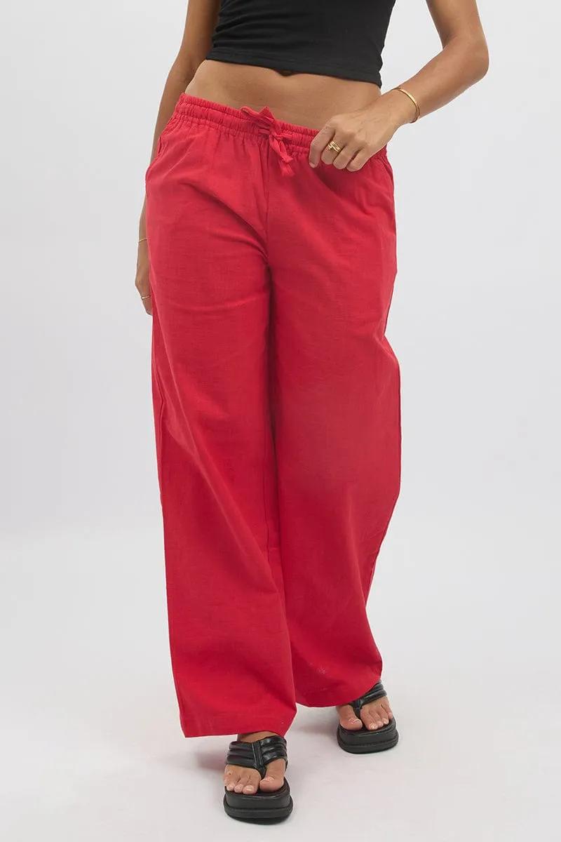 Red Wide Leg Pants Elasticated Classic Design Timeless Appeal