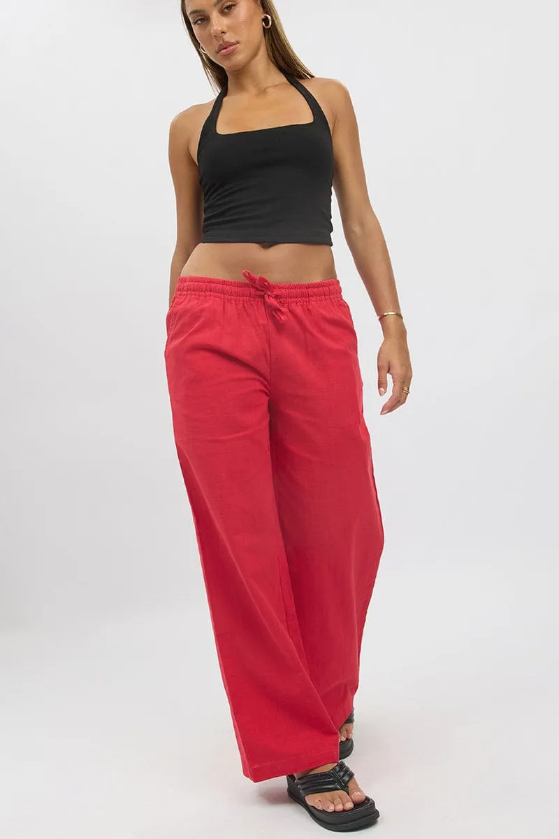 Chic Appeal Red Wide Leg Pants Elasticated