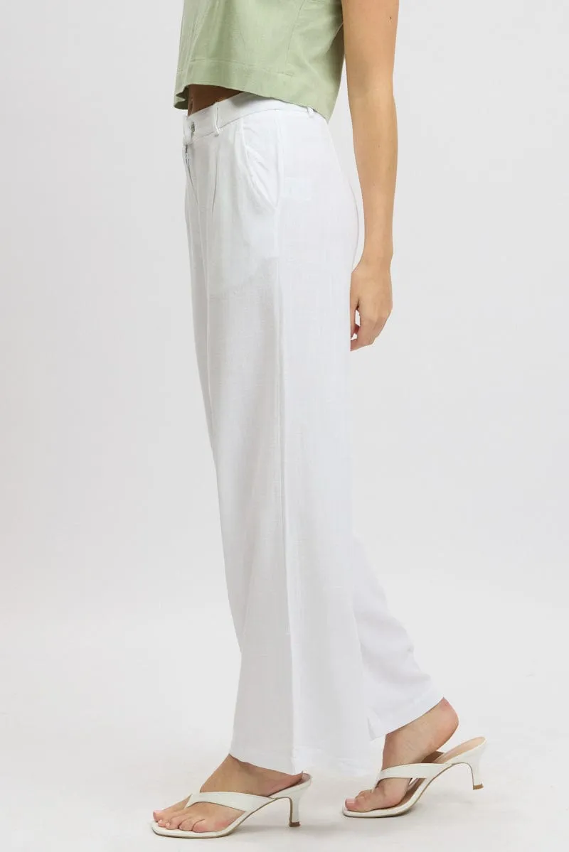 Non Tapered Leg Weekend Style White Wide Leg Pants Mid Rise