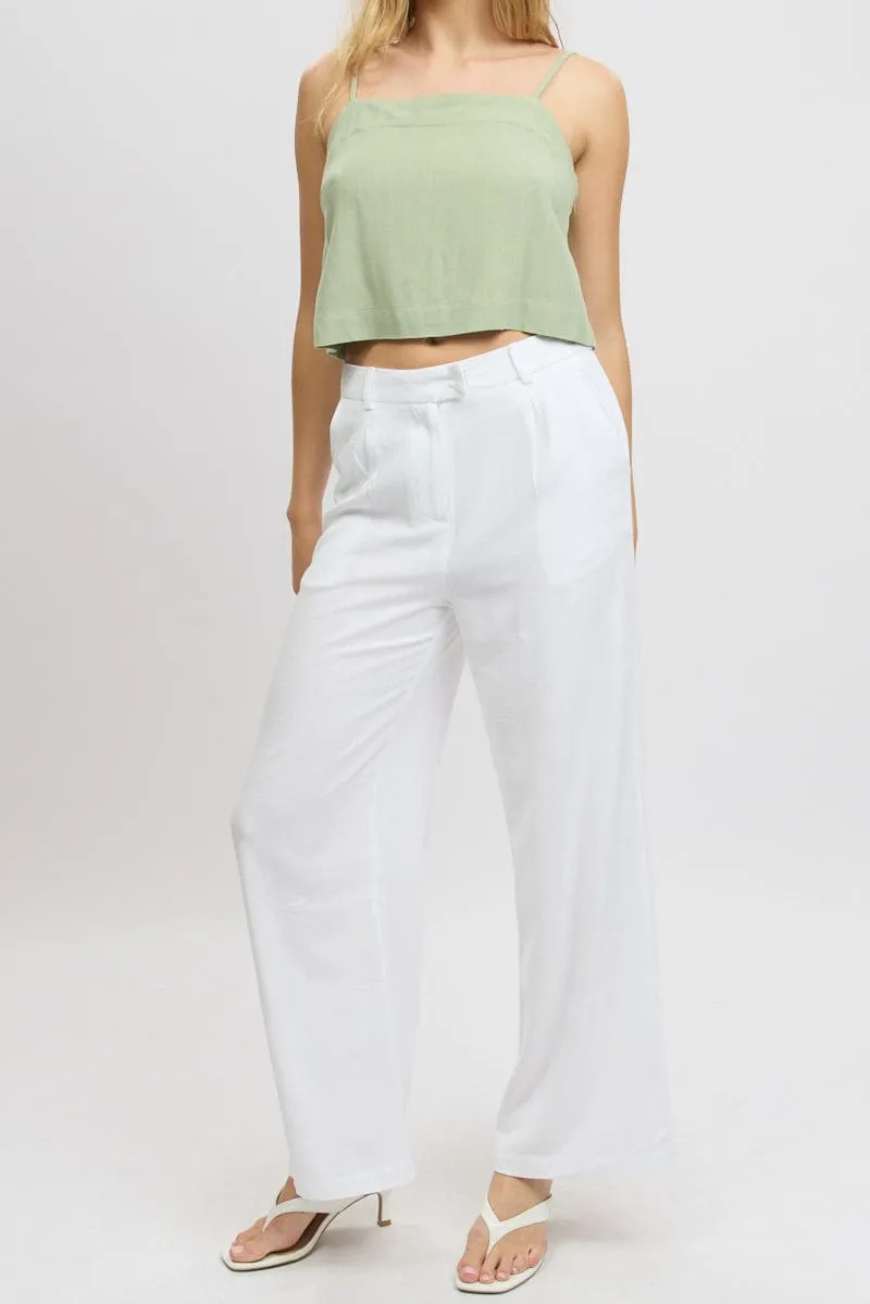 White Wide Leg Pants Mid Rise Slip Resistant