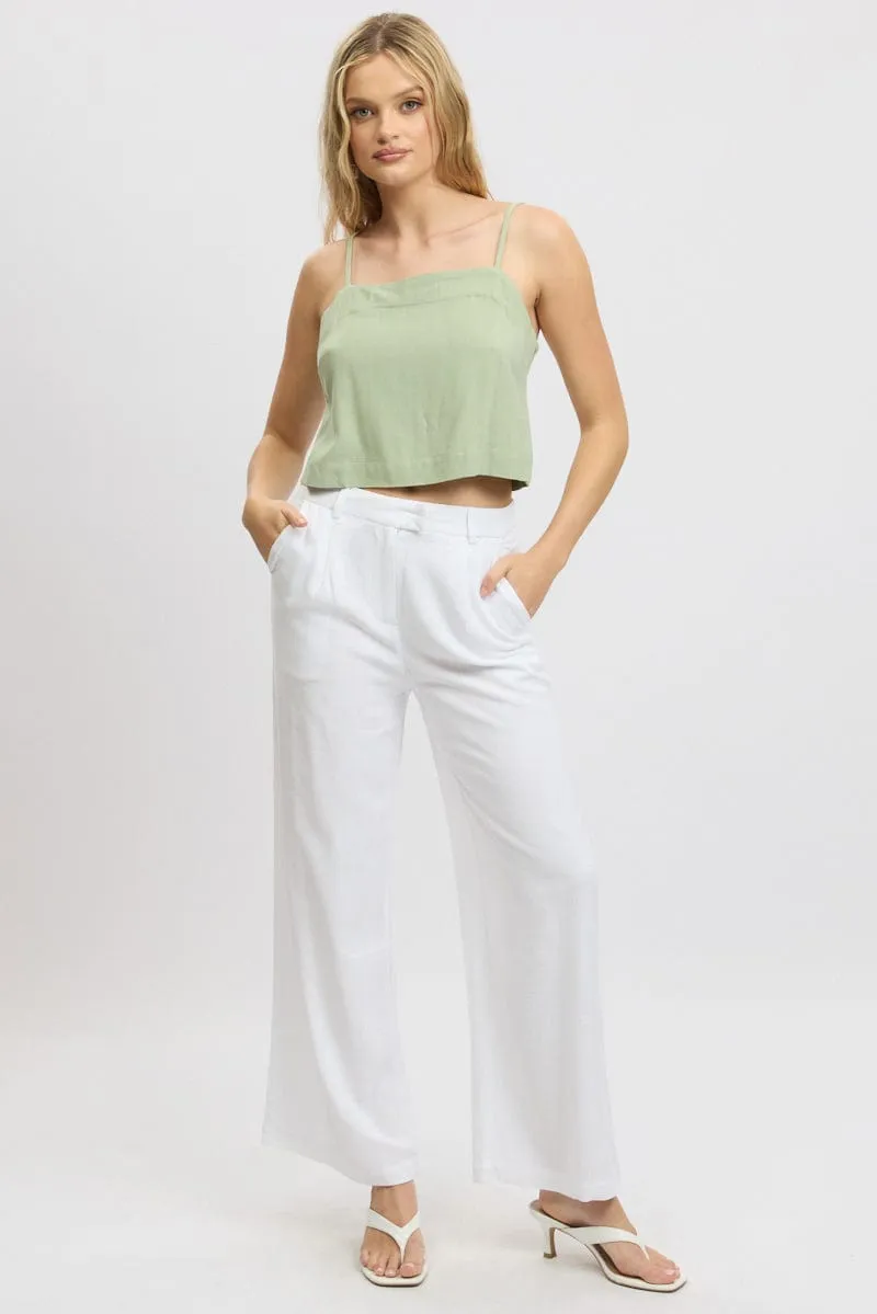 White Wide Leg Pants Mid Rise No Gap Waistband Effortless Look