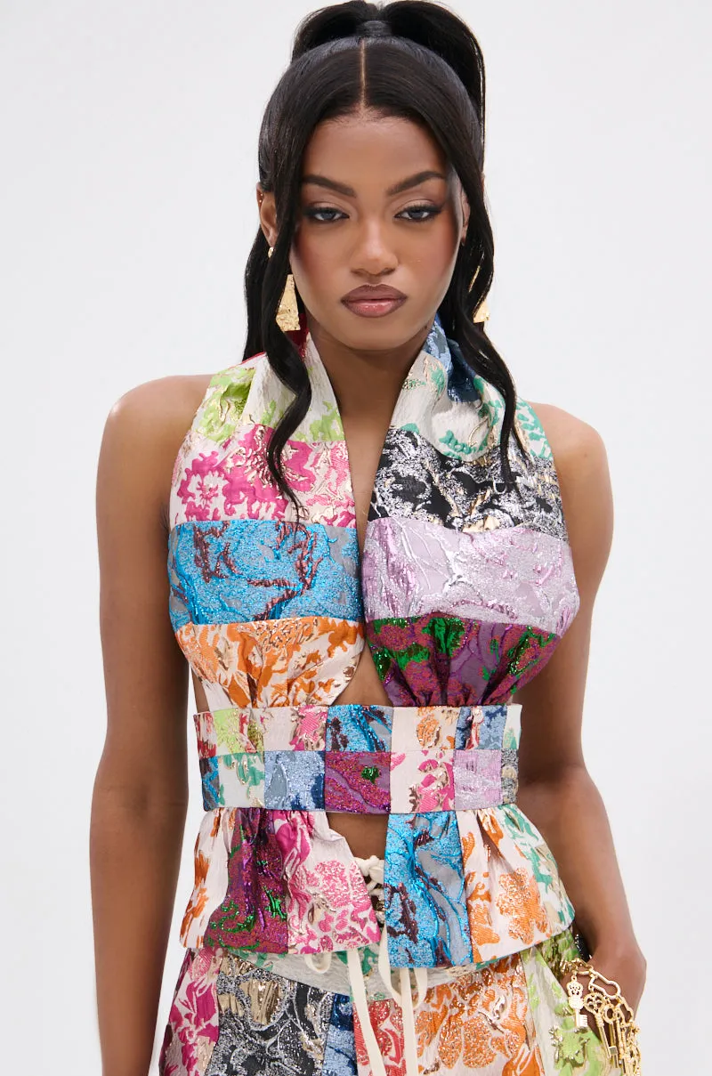 MIXED FEELINGS BROCADE HALTER BLOUSE medium performance Tensile Ready Fabric