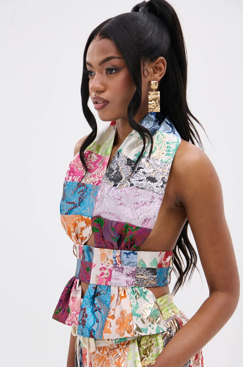 farmers Repurposing - potential MIXED FEELINGS BROCADE HALTER BLOUSE